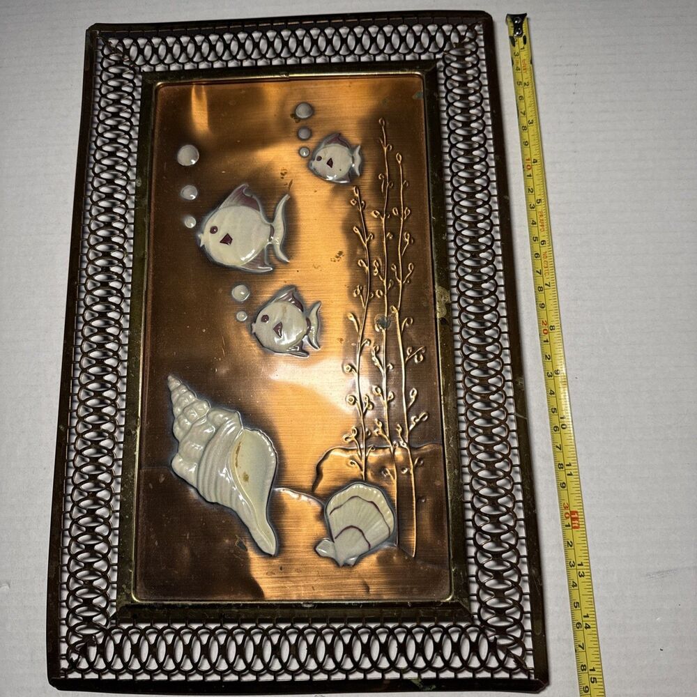 Vintage MCM Copper Fish Wall Plaque 3D Undersea Copper Guild Style 10x15